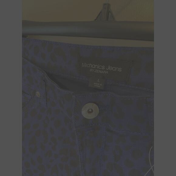 Mechanics Skinny jeans by Zenana royal blue leopard pattern size Large - Picture 3 of 4